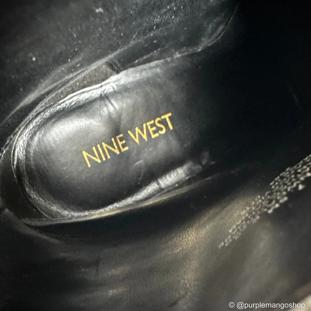 NWOT NINE WEST Dale Block Heel Nubuck Leather Ankle Boots | Black | Women's 7.5‎